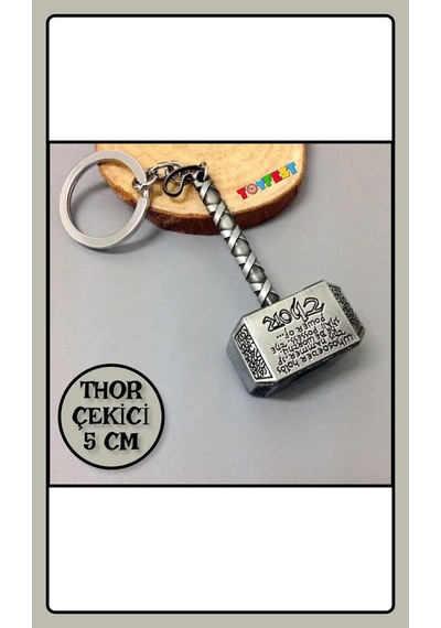 Marvel Avengers Thor'un Çekici - Metal Thor Çekiç Figürlü Anahtarlık - Gümüş Renkli