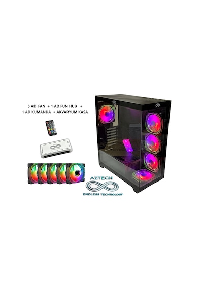 Aztech Azt11 1050w Temper Cam , Rgb Switch Siyah 5 X Rgb Fan Uzakdan Kumanda Akvaryum Gamin Kasa