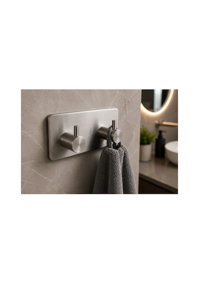 Dikdörtgen İkili Modern Banyo Askılık 96 Mm Paslanmaz Çelik Delmeden Yapışkan Montaj Inox