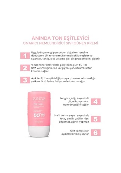 Ayrex Sinoz Pink Touch Anında Ton Eşitleyici Leke Karşıtı Spf50+ Pembe Sıvı Yüz Güneş Kremi Pa++++ 50ml
