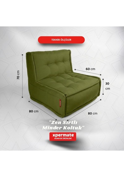 Xpermate Zen Sırtlı Minder İskandinav Tarzı Minder 80x60 Yeşil