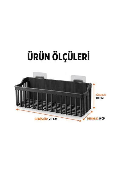 Orret Home 2'li Yapışkanlı Banyo Duş Rafı Organizer, Askılı Plastik Raf Sepet, Delme Gerektirmeyen Duvara Monte, Hava Alan Su Tahliyeli Taban, 26x9x10 Cm, Siyah Açık Ceviz