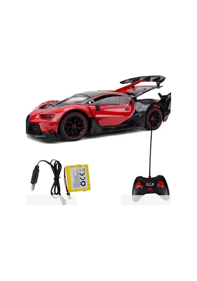 Karsan Uzaktan Kumandalı Araba Şarjlı Kapıları Açılan Bugatti 1/12 Ölçek 30X15X16 Cm Boyut Kırmızı