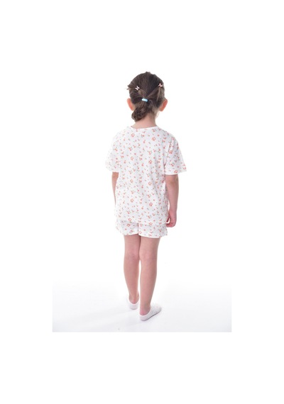 %100 Pamuk Interlok Kumaş Kısa Kollu Şortlu Kız Çocuk Pijama Takımı 3,4,5,6,7,8 Yaş Beyaz