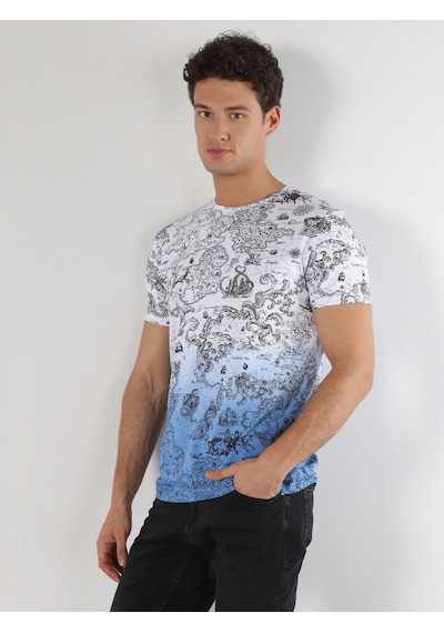 Colin'S Regular Fit Bisiklet Yaka Baskılı Beyaz Erkek Kısa Kol Tişört Cl1062683_Q1.V1_Ofw