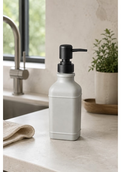 Aura Cam Sıvı Sabunluk 400 Ml Siyah Pompalı Modern Dekoratif Banyo Ve Mutfak Dispenseri - 19,5 Cm X 6 Cm X 6 Cm Gri
