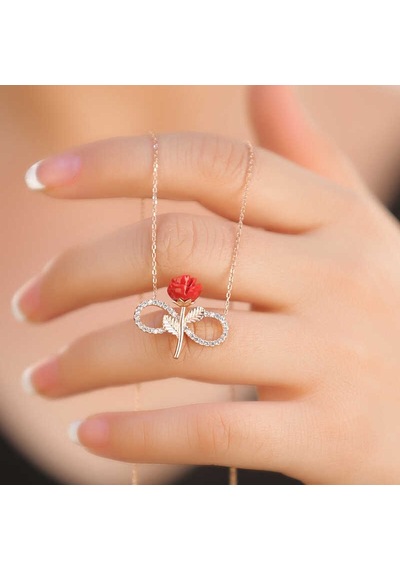 Gümüş Rose Sonsuz Gül Bayan Kolye Rose