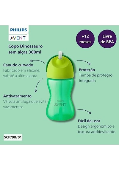 Pipetli Bardak, 12 Ay+, 300 Ml, Desenli, Damlatmaz, Kolay Tutuş, Bulaşık Makinesinde Yıkanabilir, Bpa İçermez, Yeşil, Scf798/01 Açık Kahverengi