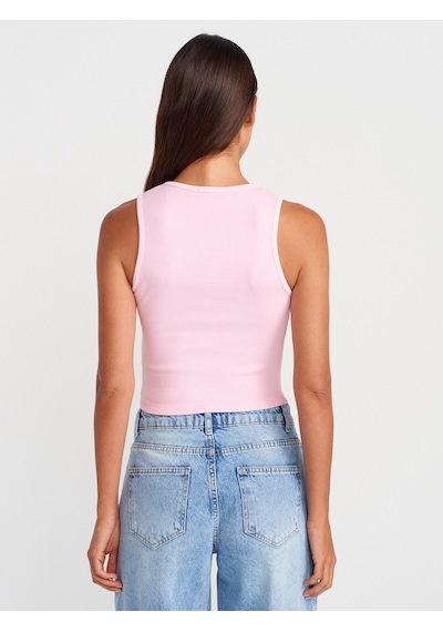 Dilvin 21005 Yıkama Efetkli Crop Top-pembe Pembe