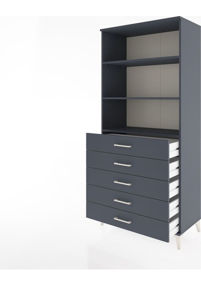 Hyperion Dolap 3 Raflı 5 Çekmeceli 88x44x195 Antrasit-antrasit Antrasit