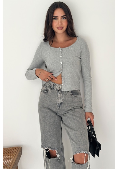 Noa & Noa Soft Button Bluz Sade Şıklığın Gücü Gri