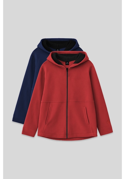 Standart Fit Kapüşonlu 2li Paket İndigo-fiesta Kız Çocuk Sweatshirt - 75152 Kırmızı - Mavi