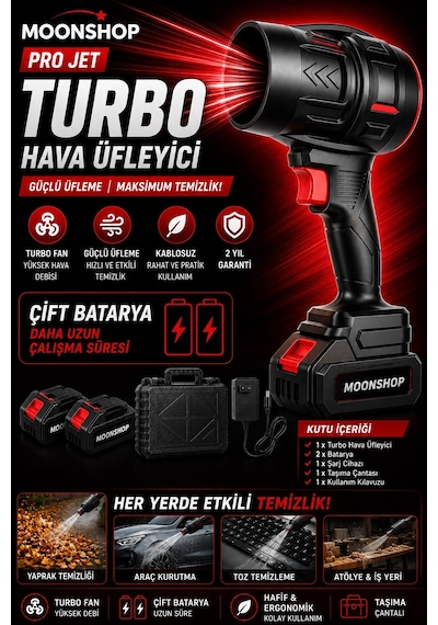 Pro Jet Turbo Hava Üfleyici Fan Yaprak Üfleme Araba Cam Su Lekeleri Kurulama Fanı