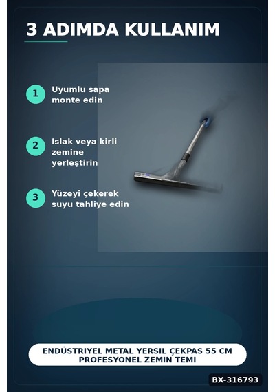 Endüstriyel Metal Yersil Çekpas 55 Cm Profesyonel Zemin Temizleyici 12 Adet Bx-316793