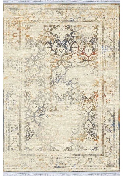 Krem Vintage Dokuma Pamuk Tabanlı Kaymaz Kilim Klm115n11