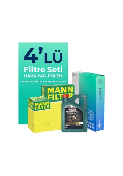 Mann Peugeot 107 1.0 Filtre Bakım Seti Castrol Motor Yağlı (2005-2014) 4 Lü