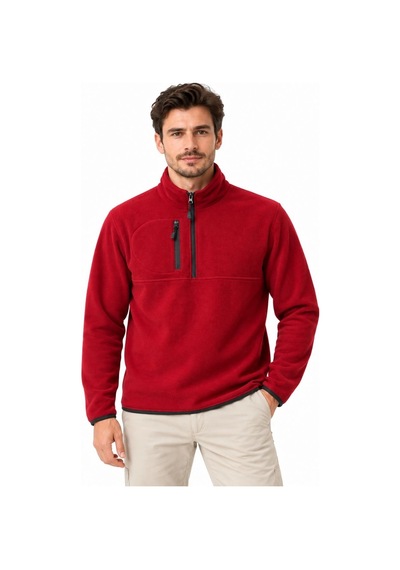 Moda Erkek Polar Dik Yaka Yarım Fermuarlı Fermuarlı Göğüs Cepli Regular Fit Kışlık Sweatshirt - Bordo Çok Renkli