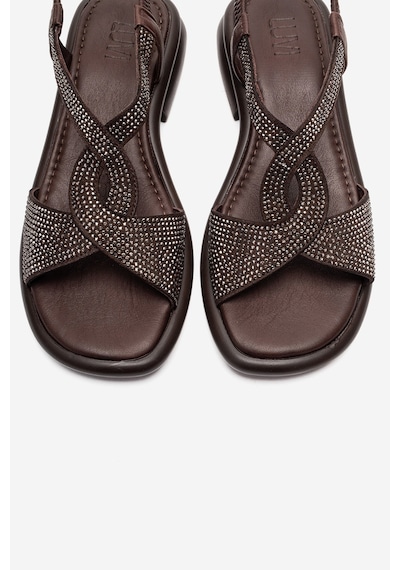 Luvishoes Aurora Kahverengi Hakiki Deri Taşlı Kadın Sandalet Kahverengi