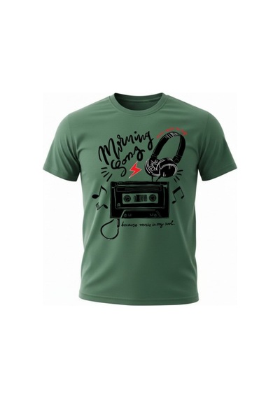 Urbantrendstore Unisex Müzik Temalı Oversize Fit Rahat Geniş Salaş T-shirt Günlük Tişört Yeşil