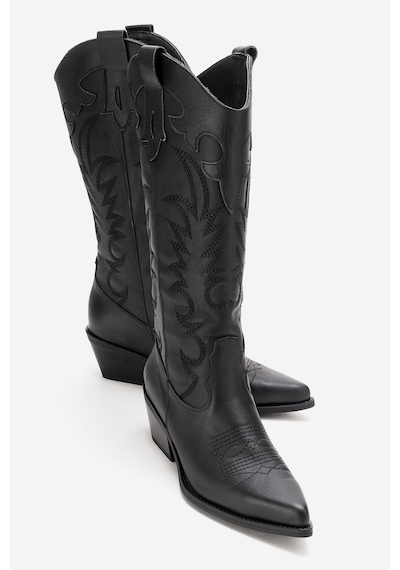 Luvishoes Matıas Siyah Cilt Hakiki Deri Kadın Nakışlı Western Çizme Siyah