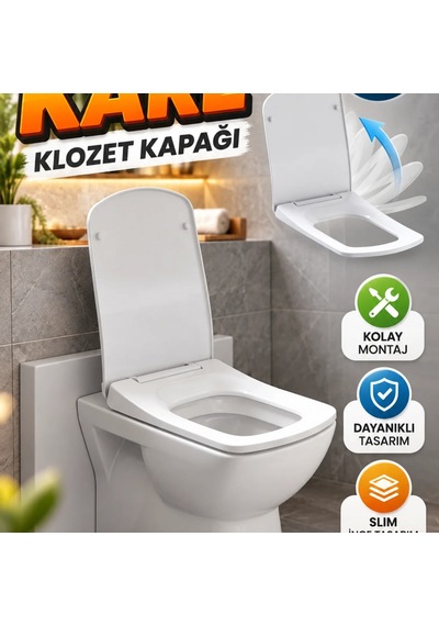 Slim Kare Klozet Kapağı Yavaş Ve Sessiz Kapanma Kolay Montajlı Dayanıklı Tasarım Renkli