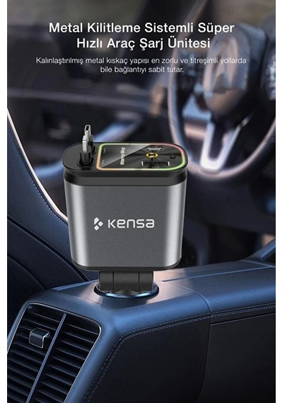 4 Ü 1 Arada 100w Araç Şarj Cihazı Type-c + Lightning Usb-c & Usb-a Led Atmosfer Işığı 180