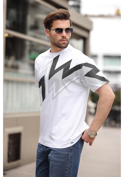 Madmext Beyaz Baskılı %100 Pamuk Erkek T-shirt E7111 Beyaz