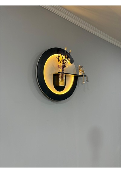 Primula Ahşap Pilli Ledli İskandinav Tarzı Salon Duvar Rafı Modern Çiçeklik 50 Cm Paris Grisi - Antrasit