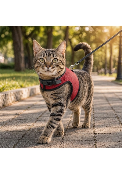 Kaçış Önleyici Kedi Gezdirme Tasması Ve Küçük Irk Köpek Gezdirme Tasması Kedi Göğüs Tasması Set Kırmızı