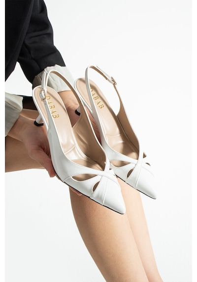 Dabab Shoes Sıeny Kadın Beyaz 6 Cm Topuklu Arkası Açık Tokalı Sivri Burun Rugan Ayakkabı