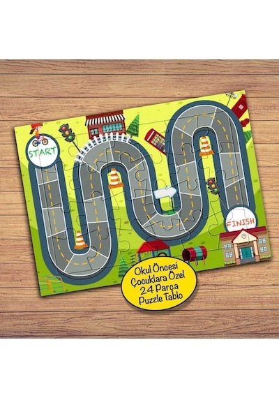Bisiklet Pist Alanı Çocuklara Özel Puzzle Yapboz Tablo-7843