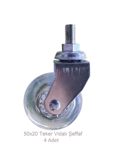Ofis Koltuk Dolap Etajer 360 Derece Döner 50 X 20 Vidalı Teker Şeffaf 50 Mm 4 Adet Şeffaf