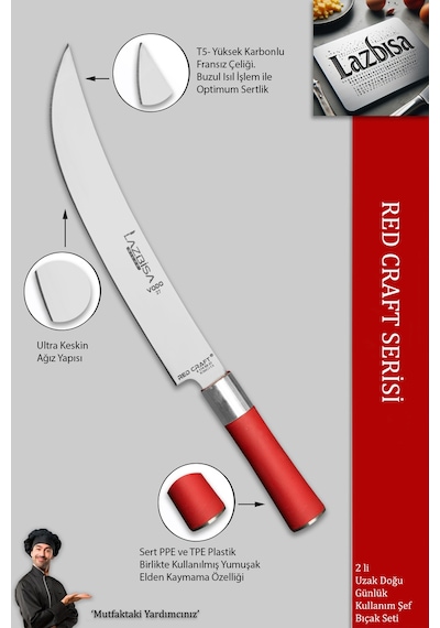 Lazbisa MFT-127 Red Craft Serisi Mutfak Şef Bıçak Seti Et Tavuk Balık Bıçağı Günlük Kullanım