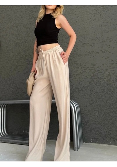Mirve Butik Tensel Kumaş, Rahat Kesim Palazzo Pantolon Bej