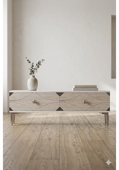 Tsa1297bts Alfa Tv Sehpası Beyaz-traverten-silver 120cm