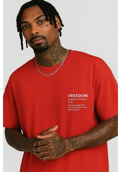 Freedom Baskılı Unisex T-shirt Kirmizi