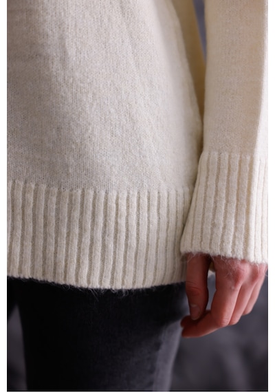 Qscob Bisiklet Yaka Oversize Basic Triko Kazak Bej