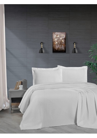 Mulberry Havuzlu Pike Örgü Battaniyesi Kalın İplik Ev Dekorasyonu Çift Kişilik 220 x 240 Beyaz
