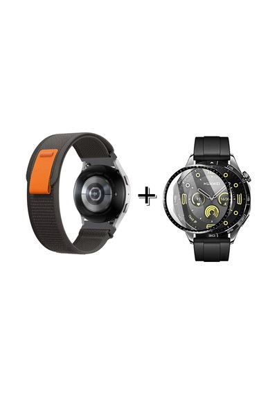 Forzacase Huawei Watch Gt4 46mm İçin Cırtlı Hasır Kumaş Kordon Kayış + Ekran Koruma Filmi - Fc153 Siyah