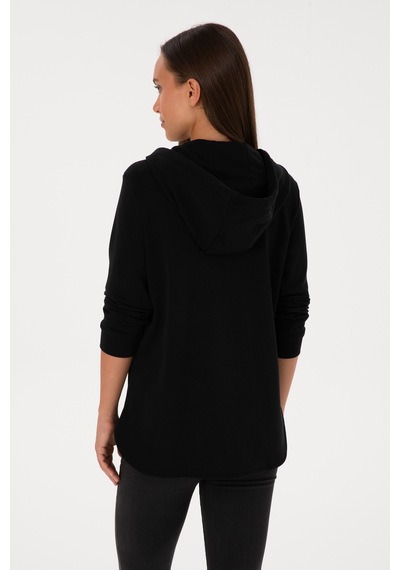 U.S. Polo Assn. Kadın Siyah Fermuarlı Kapüşonlu Sweatshırt 50307714-VR046