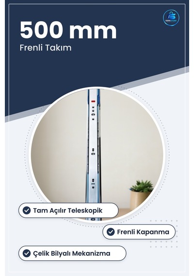 Teleskopik Bilyalı Çekmece Rayı 43x500 Mm Frenli Takım Çelik Mobi Çok Renkli