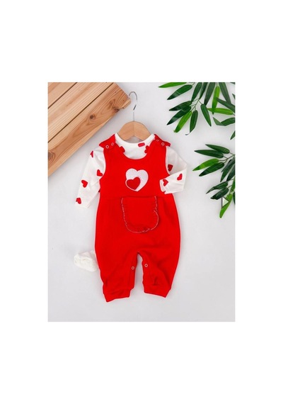 Altıntaş Baby Kalpli Süzene Kız Bebek Tulum Kırmızı Kırmızı