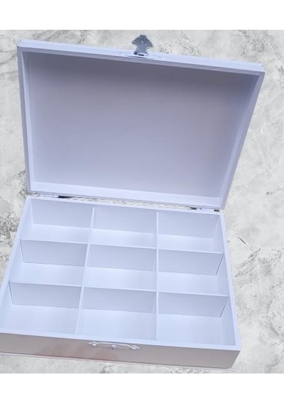 Hobi Adn Dekoratif Makyaj Kutusu Bölmeli Klipsli Parlak Beyaz Model El Yapım