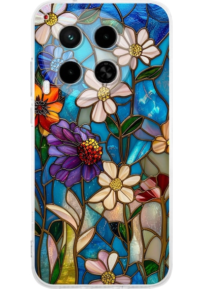 Printify Tecno Camon 30 5g İle Uyumlu Vitray Mavi Bahar Tasarımlı Şeffaf Silikon Kılıf Şeffaf