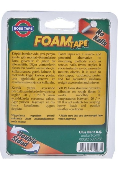 Boss Köpük Bant Montaj Aksesuar Yapıştırma Bandı 19Mmx2Mt 10Kg Ta