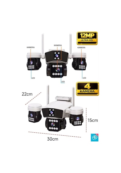 O-kam Ok-206w Wifi 12mp 4 Lens Aov Sirenli Gece Görüş Sesli Akıllı Güvenlik Kamerası Kişi Takibi Adaptör li