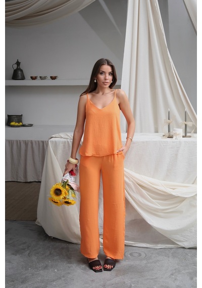 Paw Garage Kadın Shay Ayrobin Ip Askılı Bluz Bol Paça Pantolon Takım, Yaz Yeni Sezon Turuncu Paw Garage Kadın Shay Ayrobin Ip Askılı Bluz Bol Paça Pantolon Takım, Yaz Yeni Sezon Turuncu
