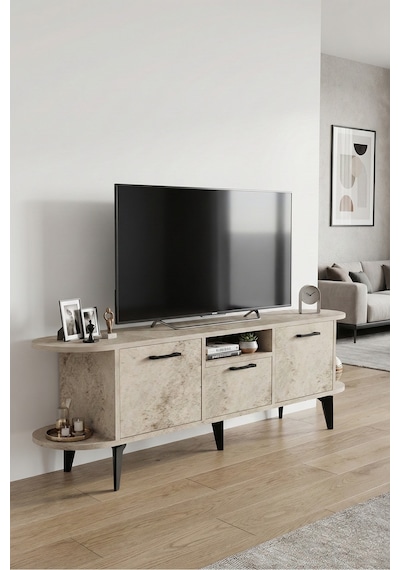 Tv Sehpası 160 Cm Modern 3 Kapaklı Tv Sehpa Çok Amaçlı Konsol Ünitesi Mira Ekru