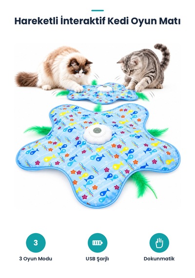 İnteraktif Kedi Oyuncağı - Hareketli Tüylü - Usb Şarjlı - 3 Oyun Modu