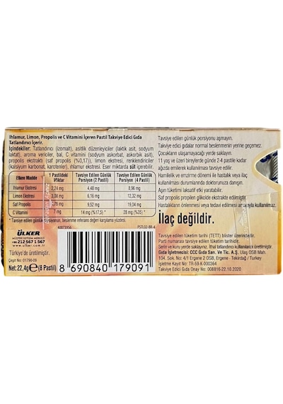 Ülker Pastil Ihlamur Limon Propolis Aromalı 22,4 Gr 12 Adet